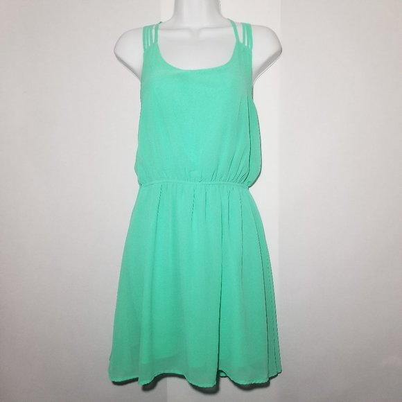 Mine Dresses & Skirts - Mine Womens S Lime Mint Green Sundress Mini Dress Macrame Like Razor Back